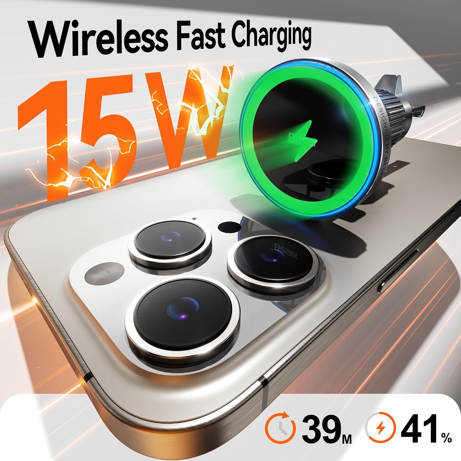 Detalle 2 de Beser A33 15W MagSafe Car Mount Charger