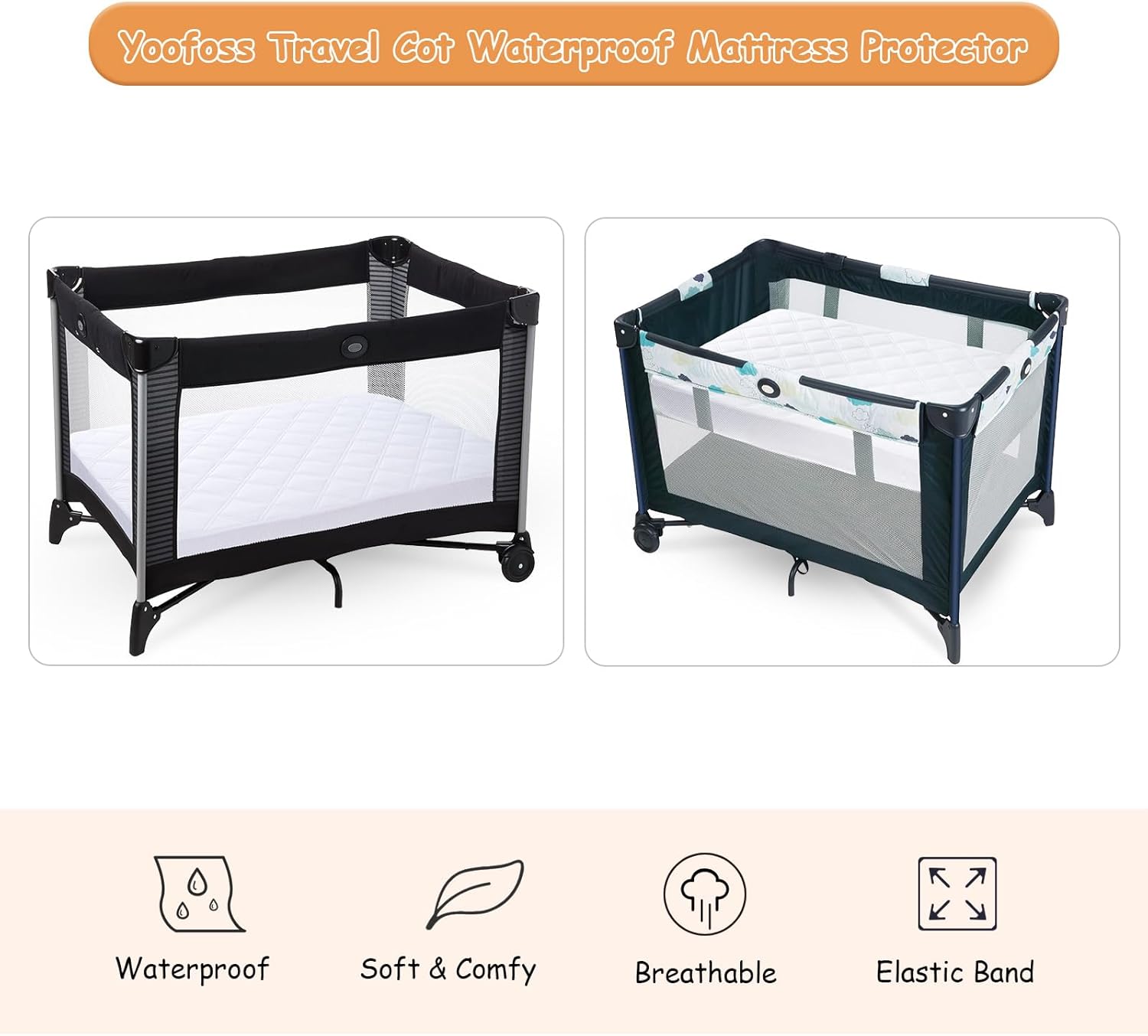 Thumbnail 5 de Yoofoss Travel Cot Mattress Protector 65 x 95 cm