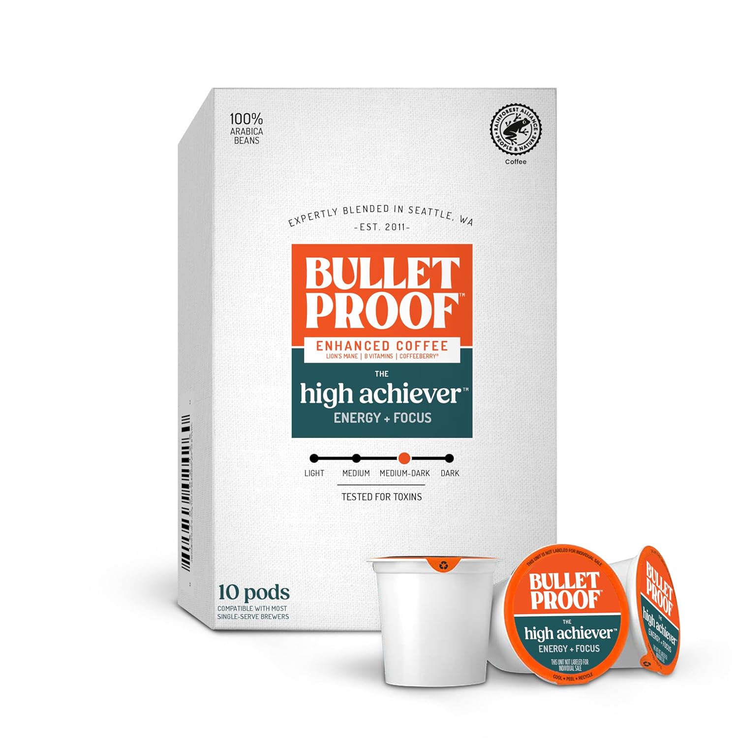 Detalle de Bulletproof High Achiever CDK01-00058 Coffee Pods, Medium-Dark Roast, 10 Count