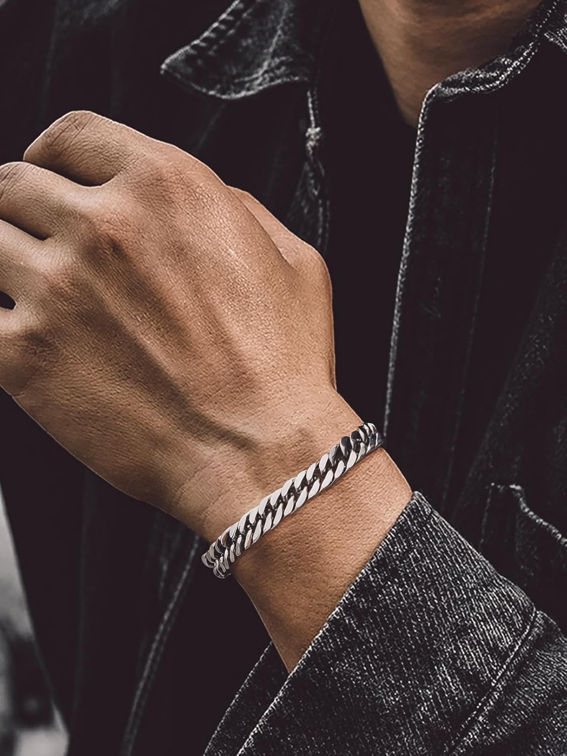 Detalle de HARJJME Herrenarmband aus Edelstahl – 8 mm Breite, 19/21/23 cm, wasserfest, nickel-frei, Sicherheitsverschluss