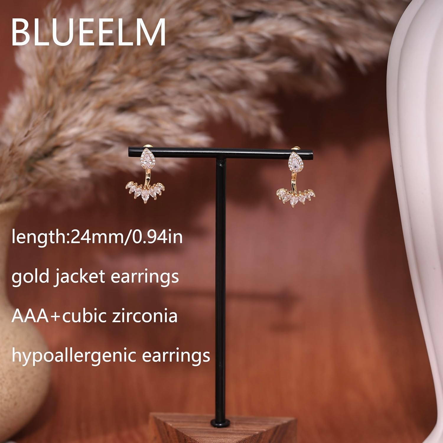 Detalle 1 de BLUEELM Gold Jacket Earrings, 14K Gold-Plated