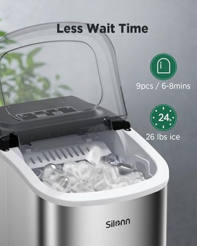 Detalle 2 de Silonn Countertop Ice Maker: 9 Bullet Ice in 6 Minutes, 12 kg Daily