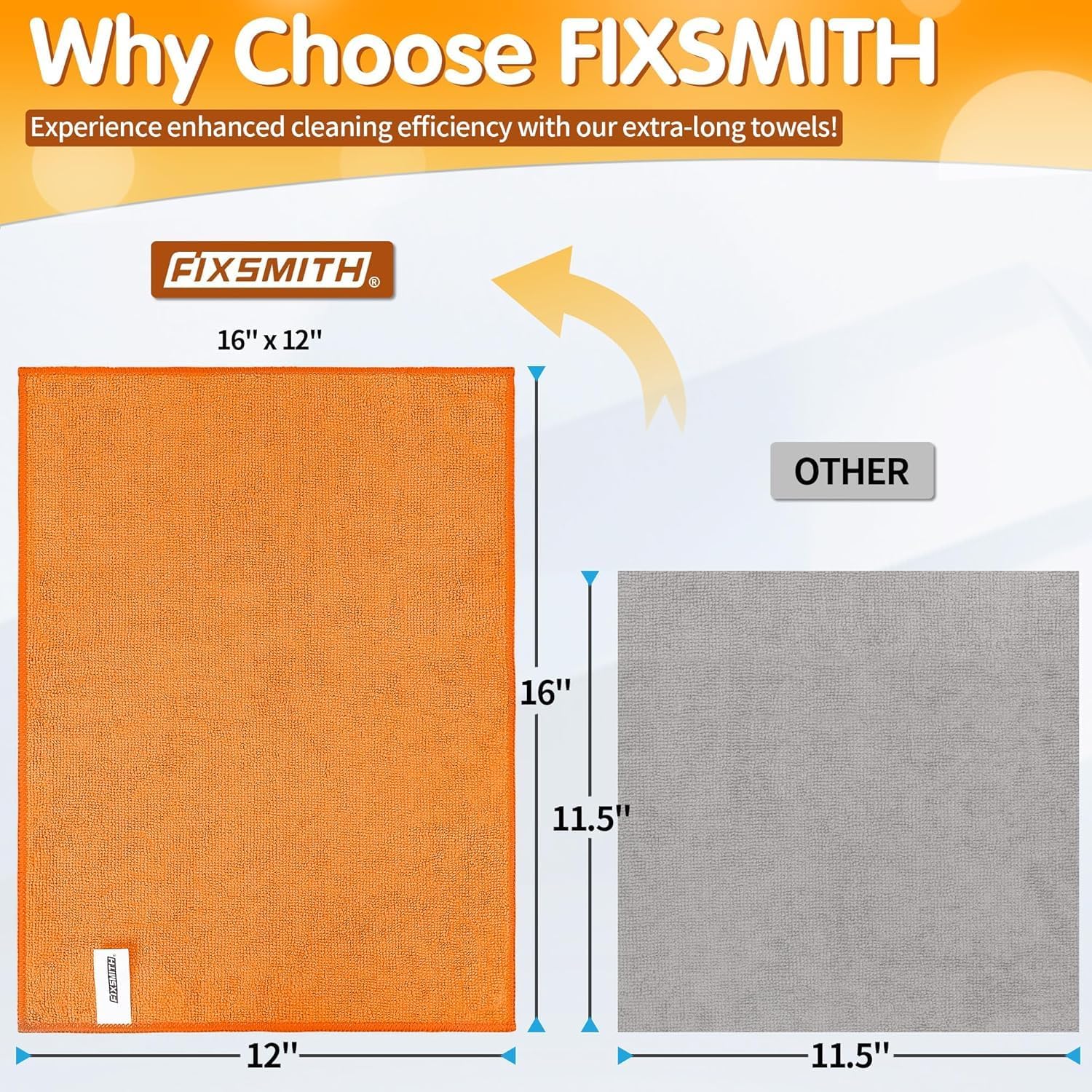 Detalle de FIXSMITH Microfiber Cleaning Cloths, 50-Pack, 16 x 12 Inches, Gray & Orange