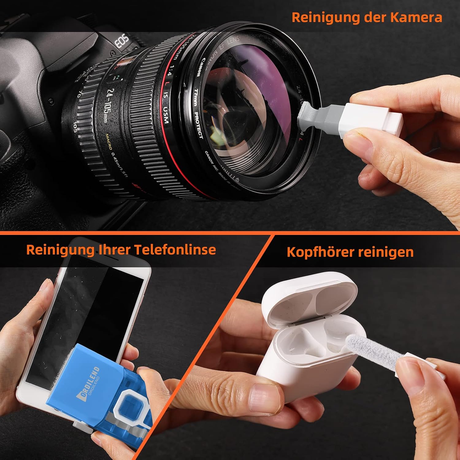 Detalle 2 de Ordilend Tastatur Reinigungsset – All-in-one Screen Cleaner Kit für iPhone Pro, Laptop, Tablet & Monitore