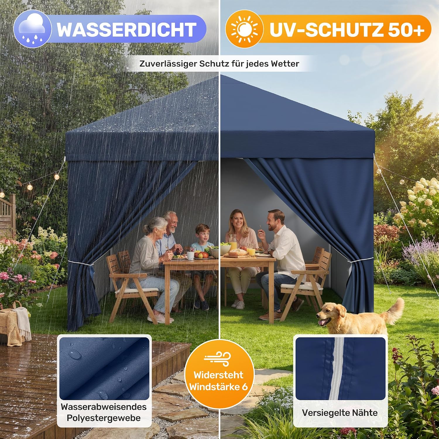 Detalle de Hawthyhome Pavillon 3x3 – Wasserdicht, stabil und winterfest mit 4 Seitenwänden (Blau)