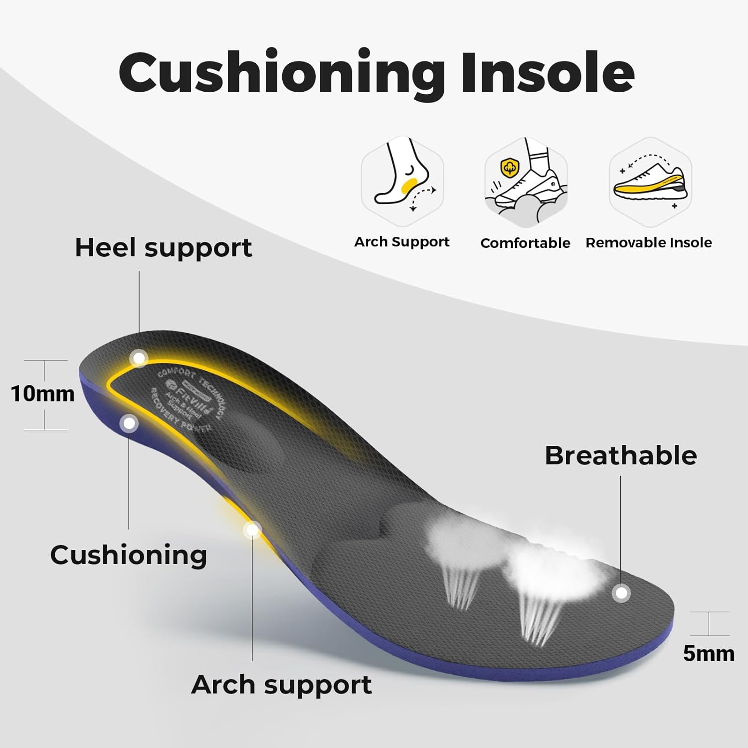 Thumbnail 5 de FitVille Chaussures Diabétiques Homme Extra Larges – Baskets de Rééducation Respirantes