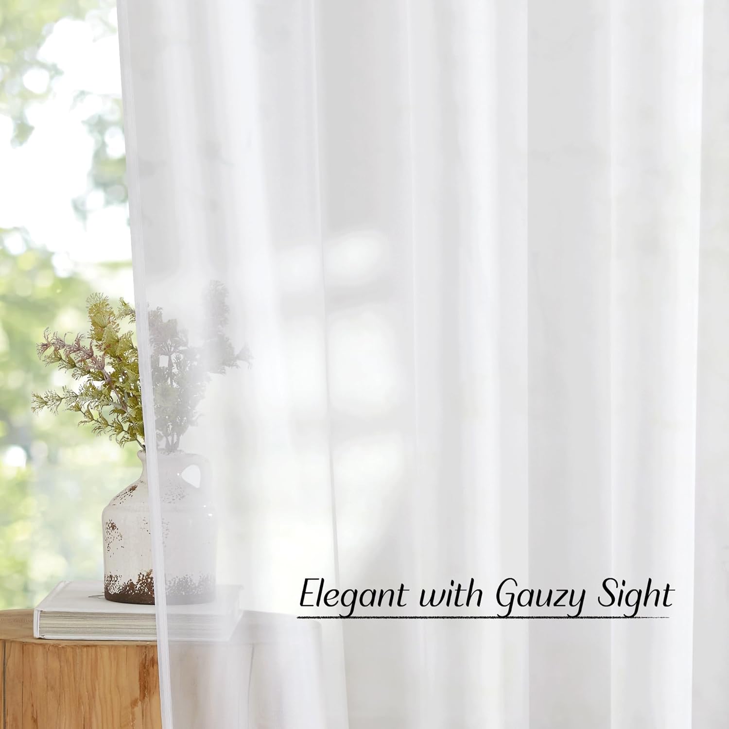 Detalle de NICETOWN White Sheer Curtains & Drapes, 54x96, Grommet Top (2 Panels) — Light Filtering Voile for Living Room or Bedroom