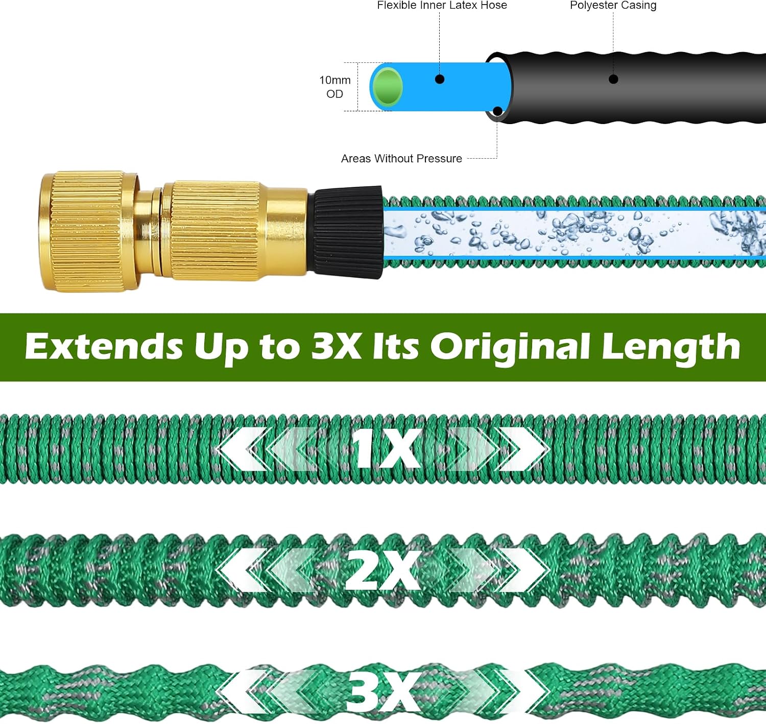 Detalle 2 de Expandable Garden Hose with 10-Pattern Nozzle and Brass Connectors (75FT/23M)