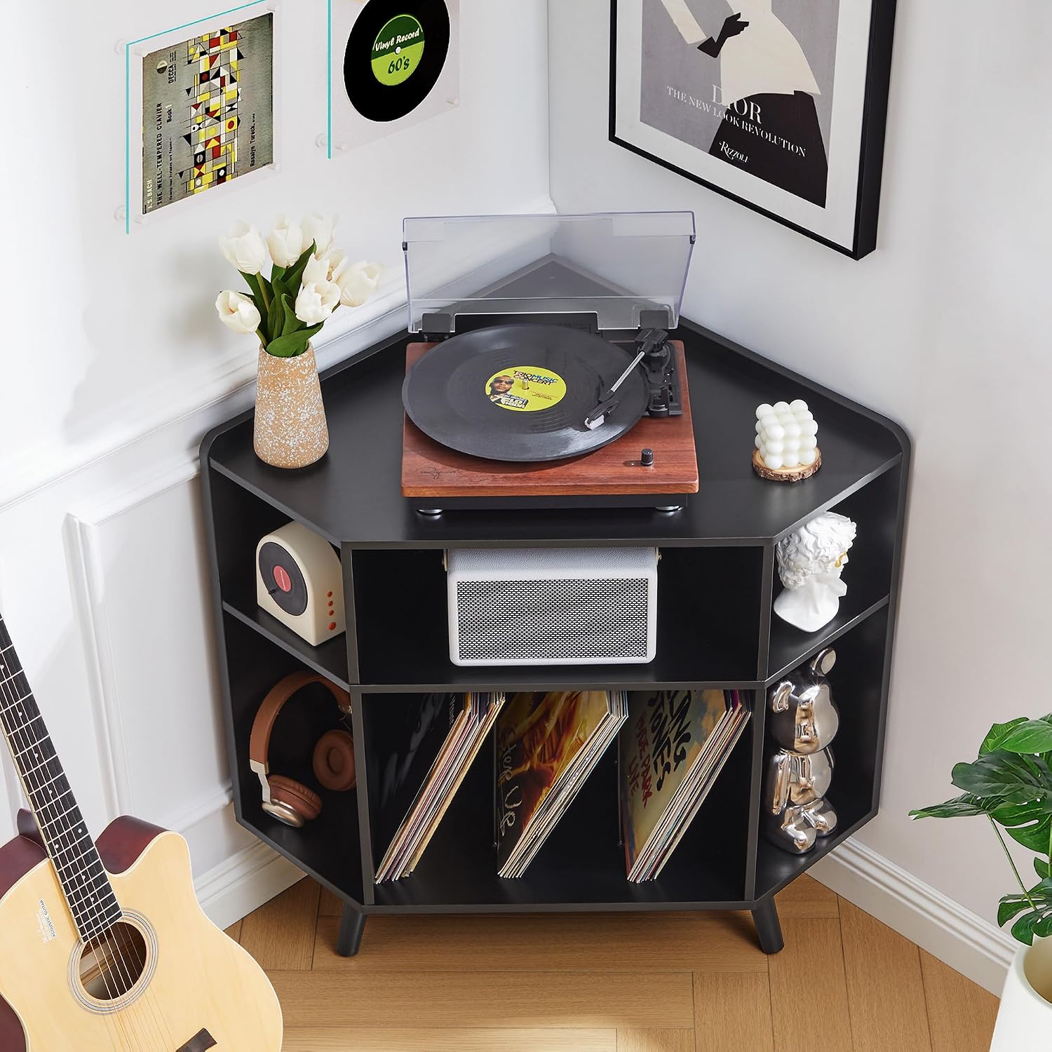 Detalle 2 de MAHYIZYI Corner Record Player Stand, 3-Tier