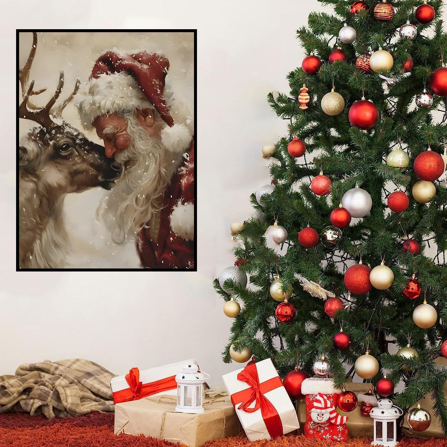 Detalle 1 de HHMATITS Christmas Diamond Art Kit, 5D Full Round Drill, 12 x 16-Inch Canvas