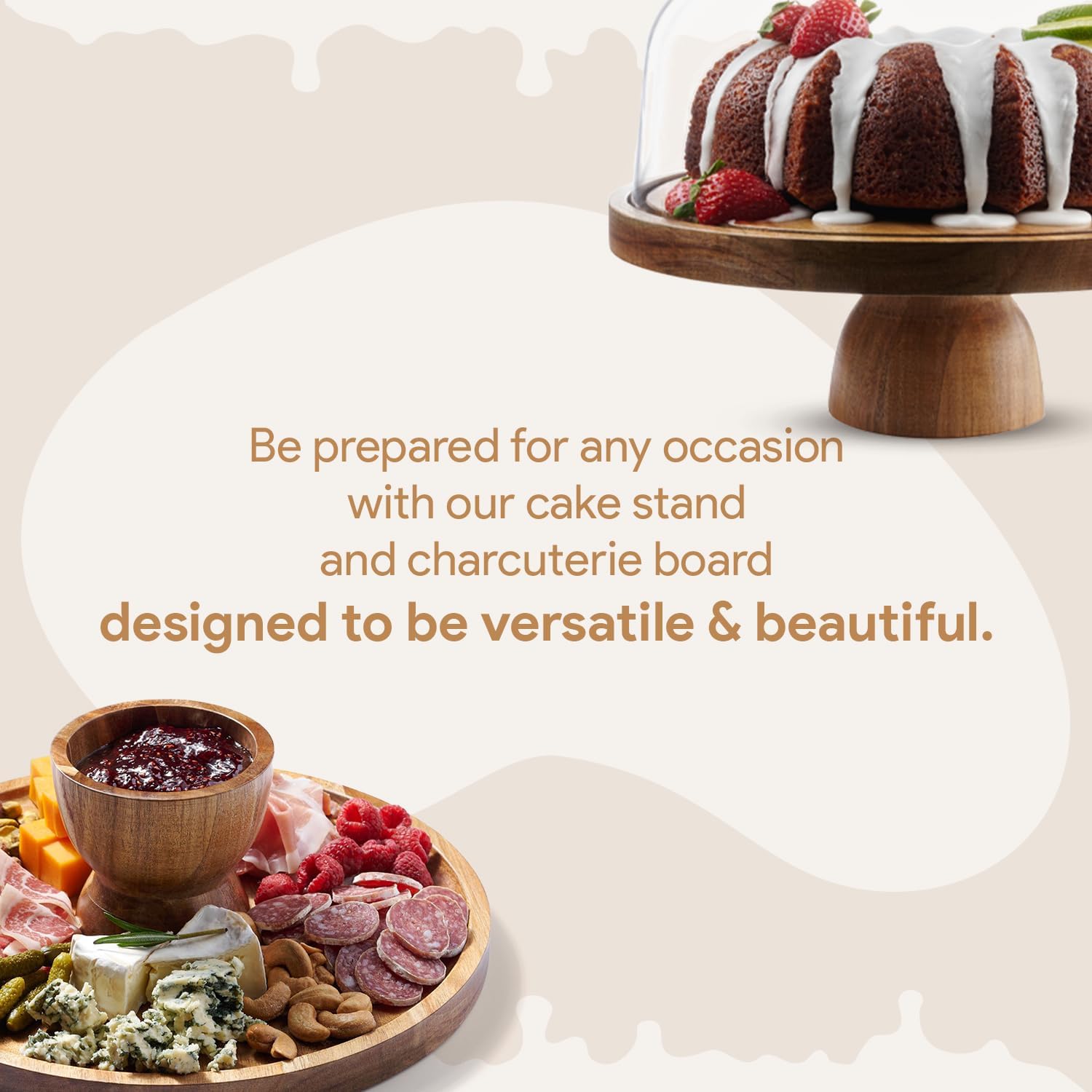 Thumbnail 4 de Acacia Wood Cake Stand with Lid 12in