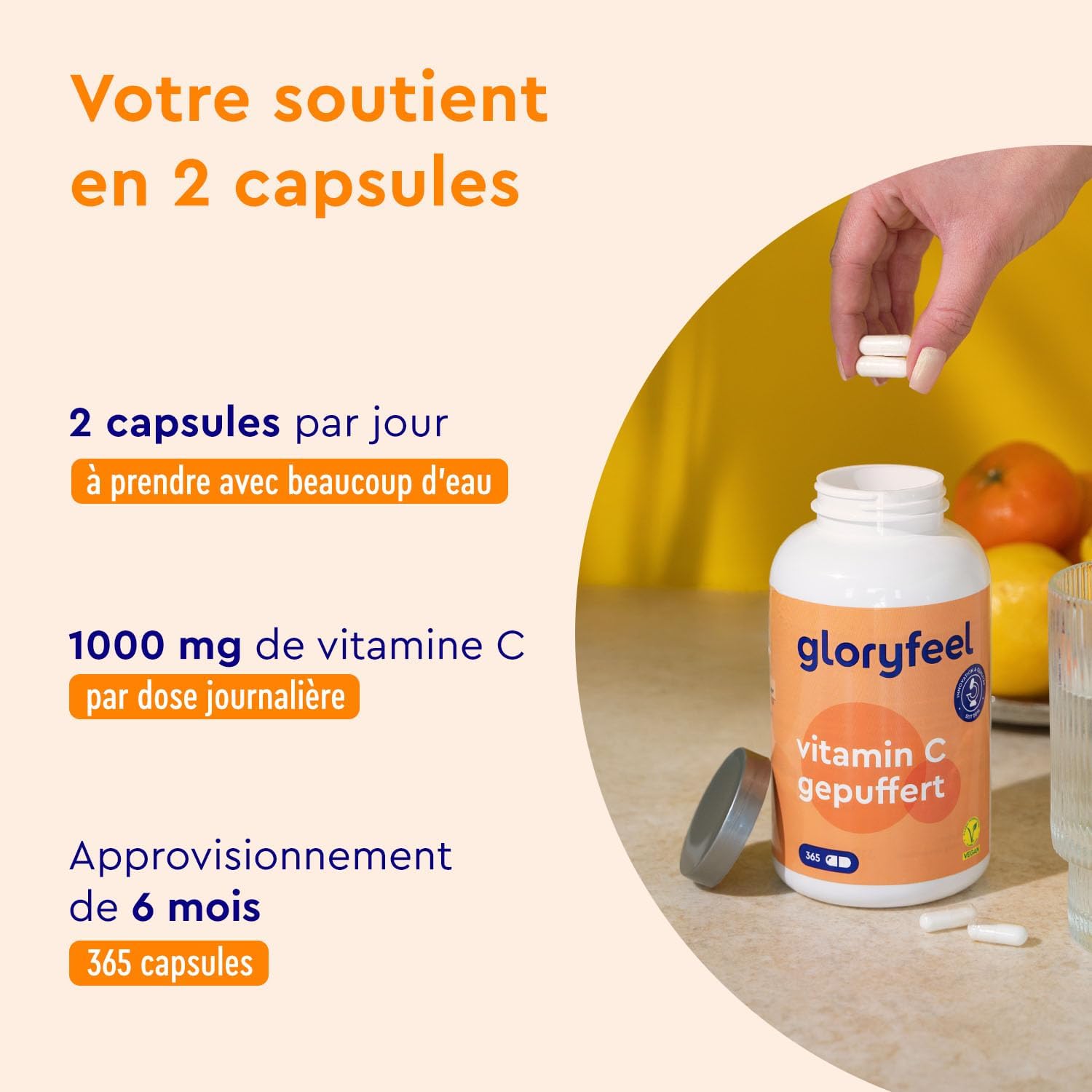 Thumbnail 1 de Vitamine C 1000 mg — 365 capsules : soutien immunitaire et énergie, tamponnée