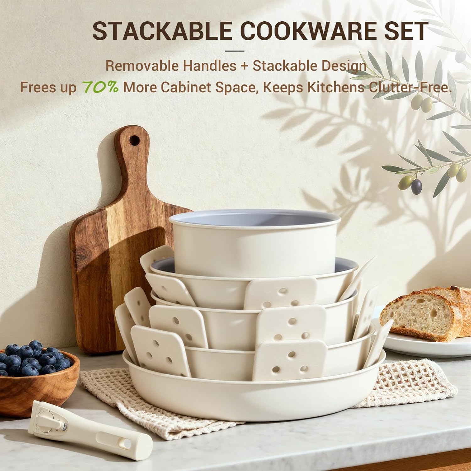 Detalle de Ammeloo Ceramic Cookware Set, 18-Piece