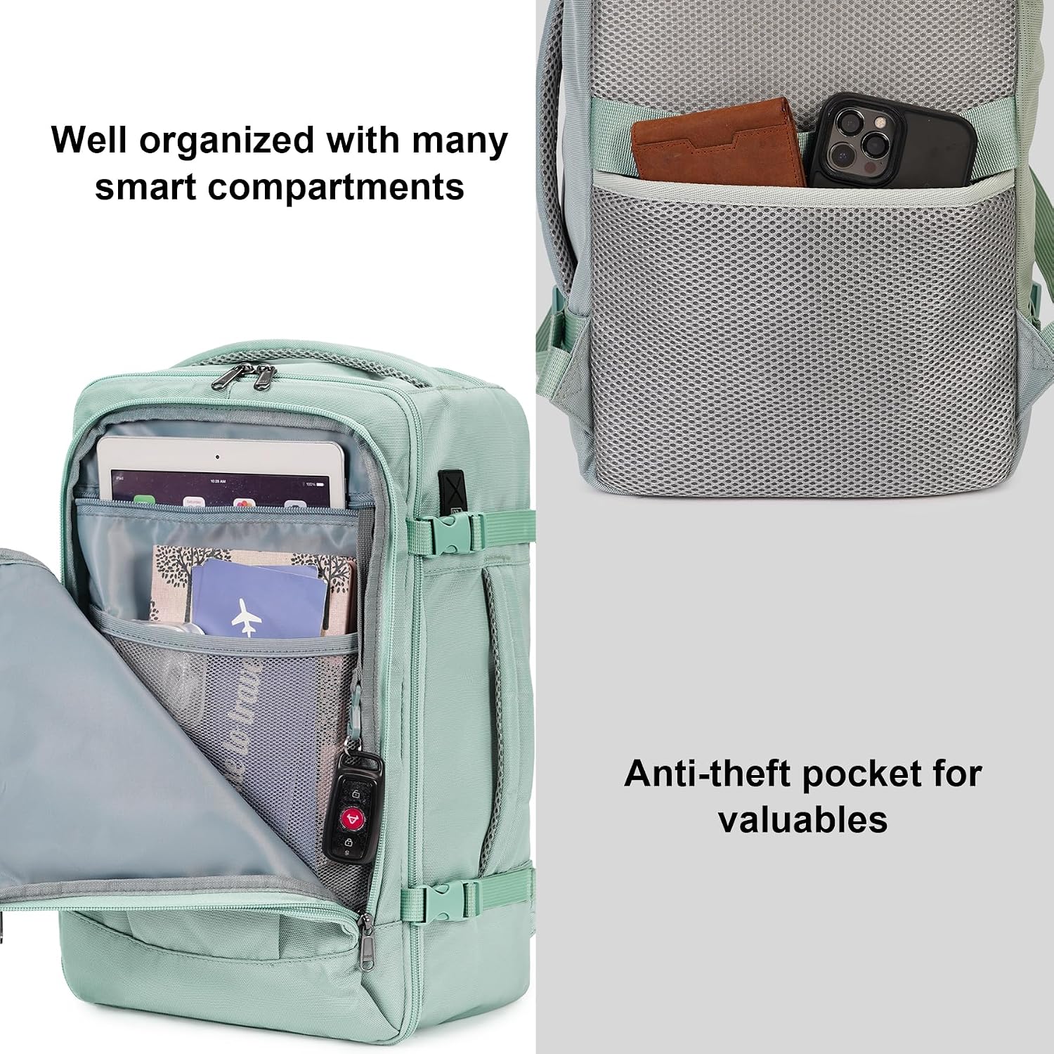 Thumbnail 5 de ECOHUB 20L Max Ryanair Cabin Bag underseat backpack with USB port (40x20x25cm) – Light Green