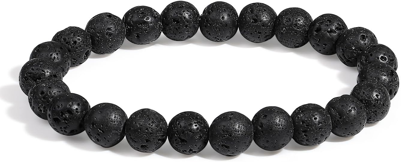 Detalle de XIANNVXI 8mm Perlenarmband – elastisch, Lavastein & Kristalle