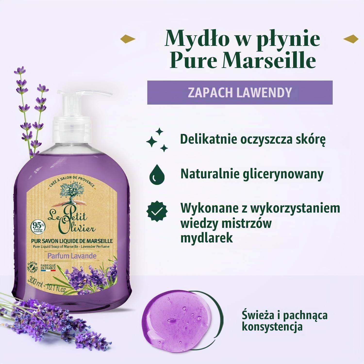 Detalle 2 de Le Petit Olivier mydło marsylskie w płynie, lawenda, 12 × 300 ml