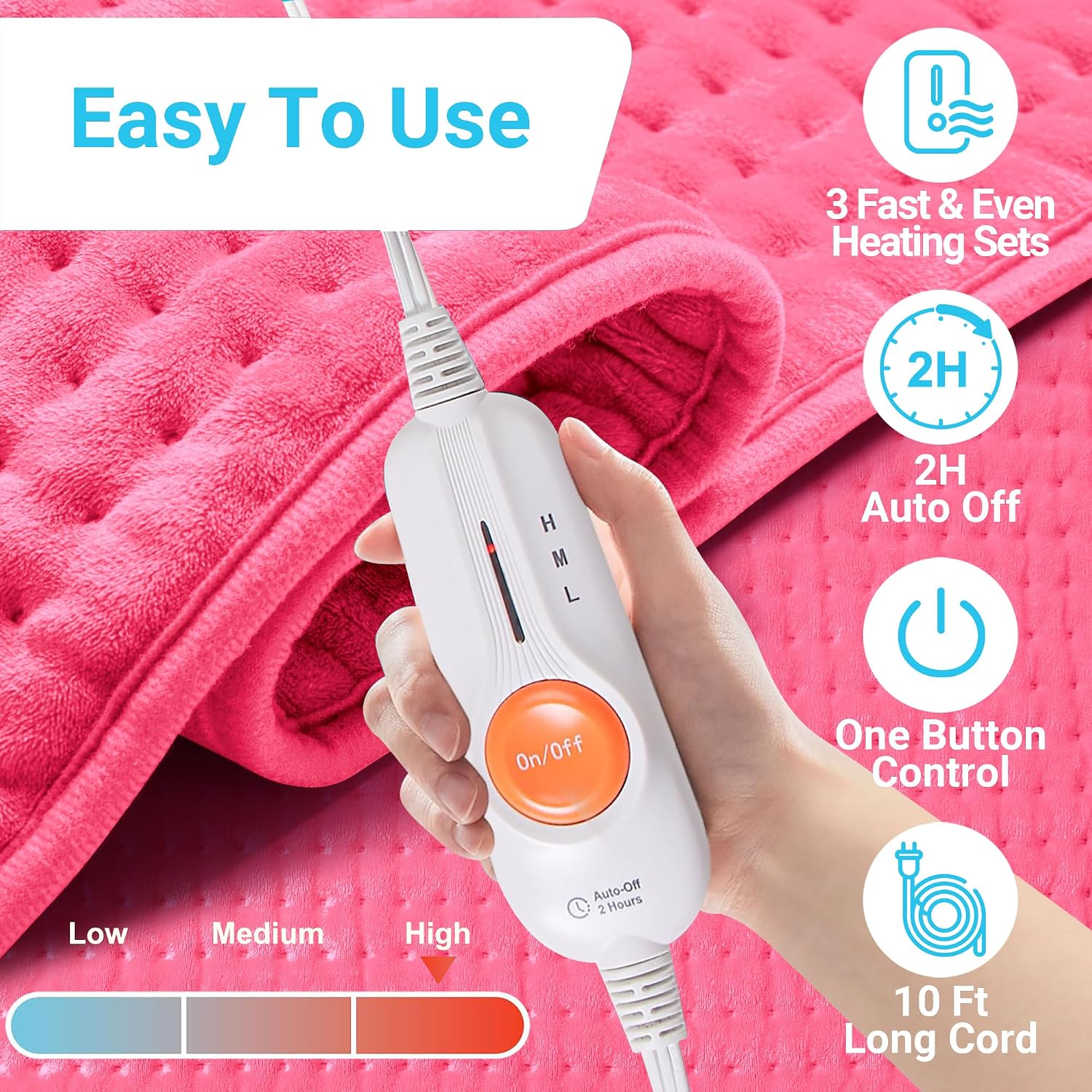 Thumbnail 3 de BOILEAU Extra-Large Electric Heating Pad, 17" x 33", 3 Heat Settings
