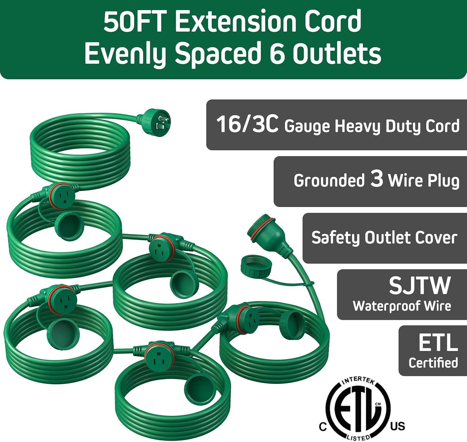 Thumbnail 2 de Belllights B525 50 ft Outdoor Extension Cord, 6 Covered Outlets, 16/3 SJTW