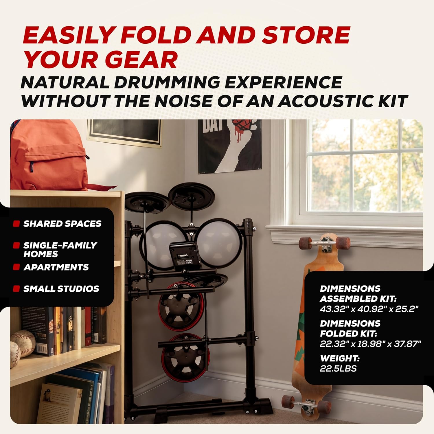 Detalle de Alesis Turbo Max Electronic Drum Set with 8-Inch Mesh Pads, Bluetooth, Foldable Rack