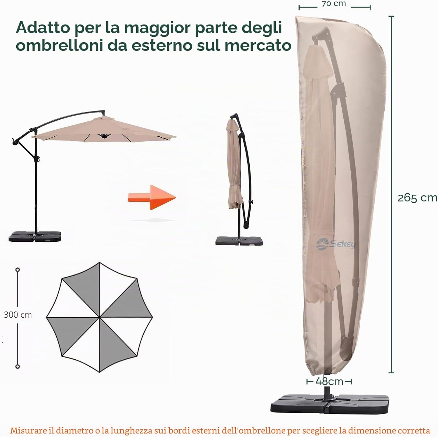 Detalle de Sekey custodia impermeabile per ombrellone a lampione 265×48/70 cm in poliestere