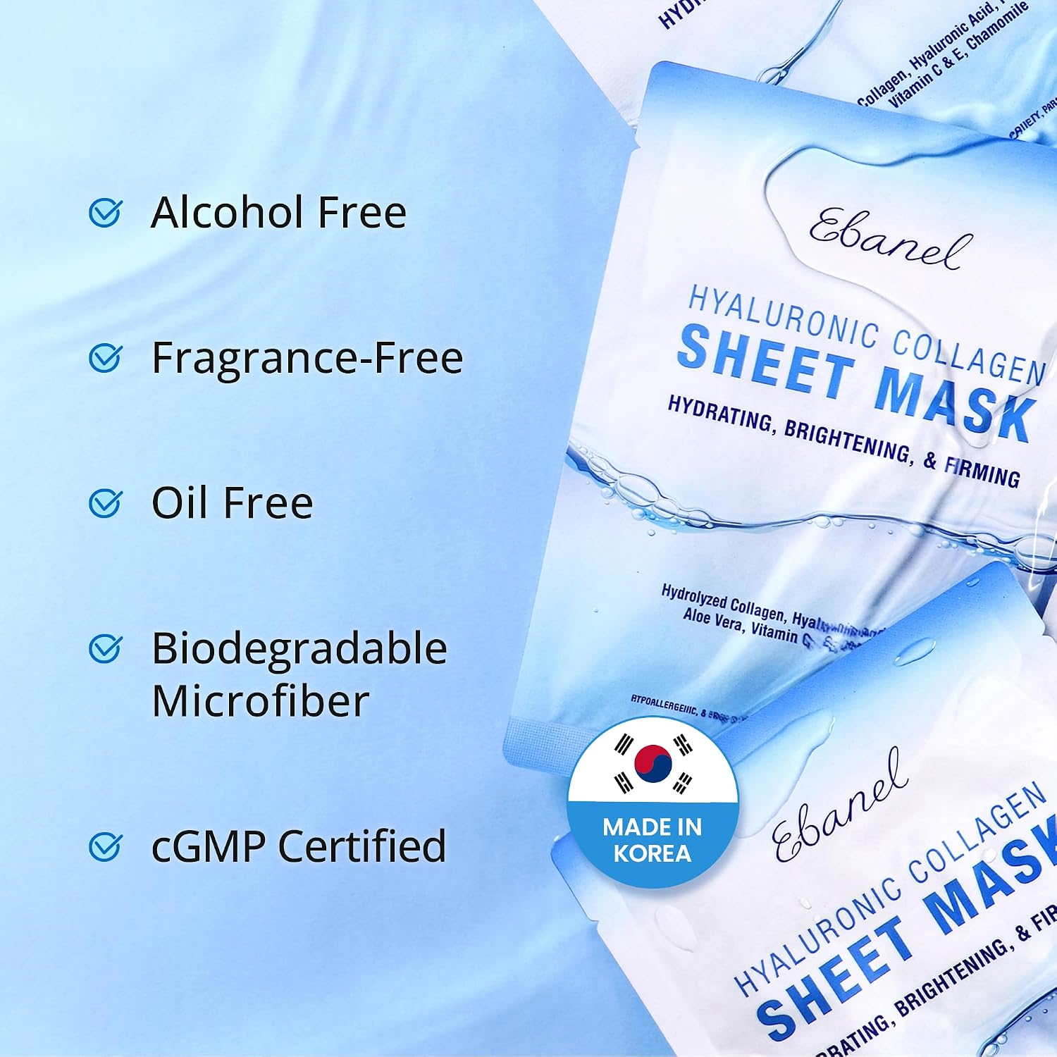 Thumbnail 5 de Ebanel 10-Pack Collagen Facial Masks with Hyaluronic Acid, Vitamin C & Peptide