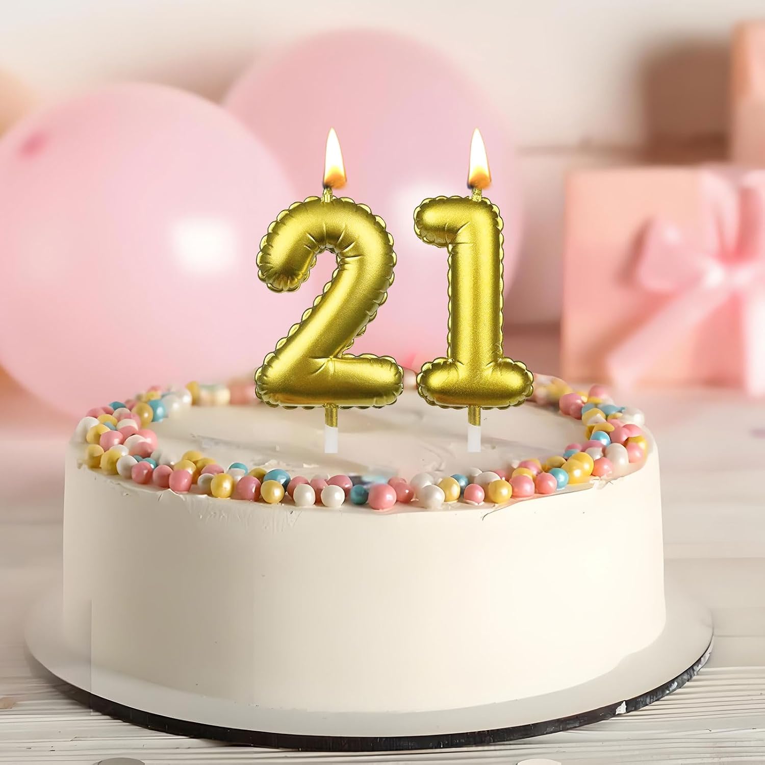Thumbnail 1 de Gold 60th Birthday Candles & Balloons Number Candle Cake Topper Set