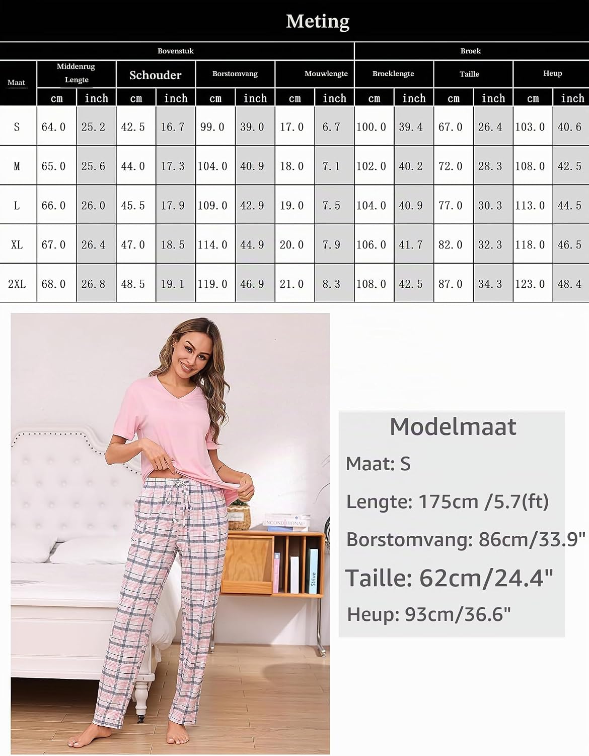 Thumbnail 5 de Aseniza damespyjama van katoen met geruit dessin, T-shirt en lange broek