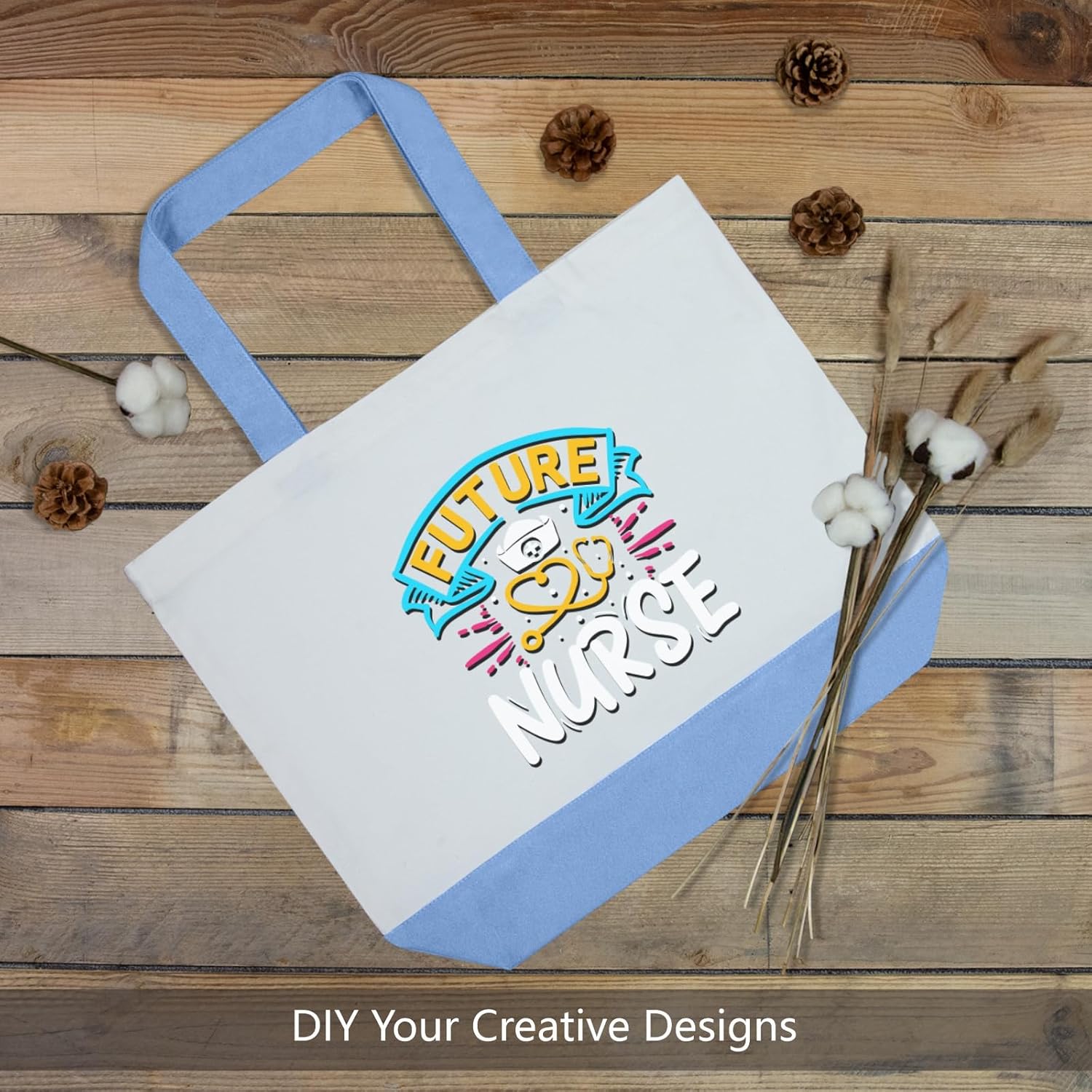 Thumbnail 2 de TOPDesign 3-Pack Super Strong Large 12oz Cotton Canvas Tote Bags (Two-Tone, Reusable)