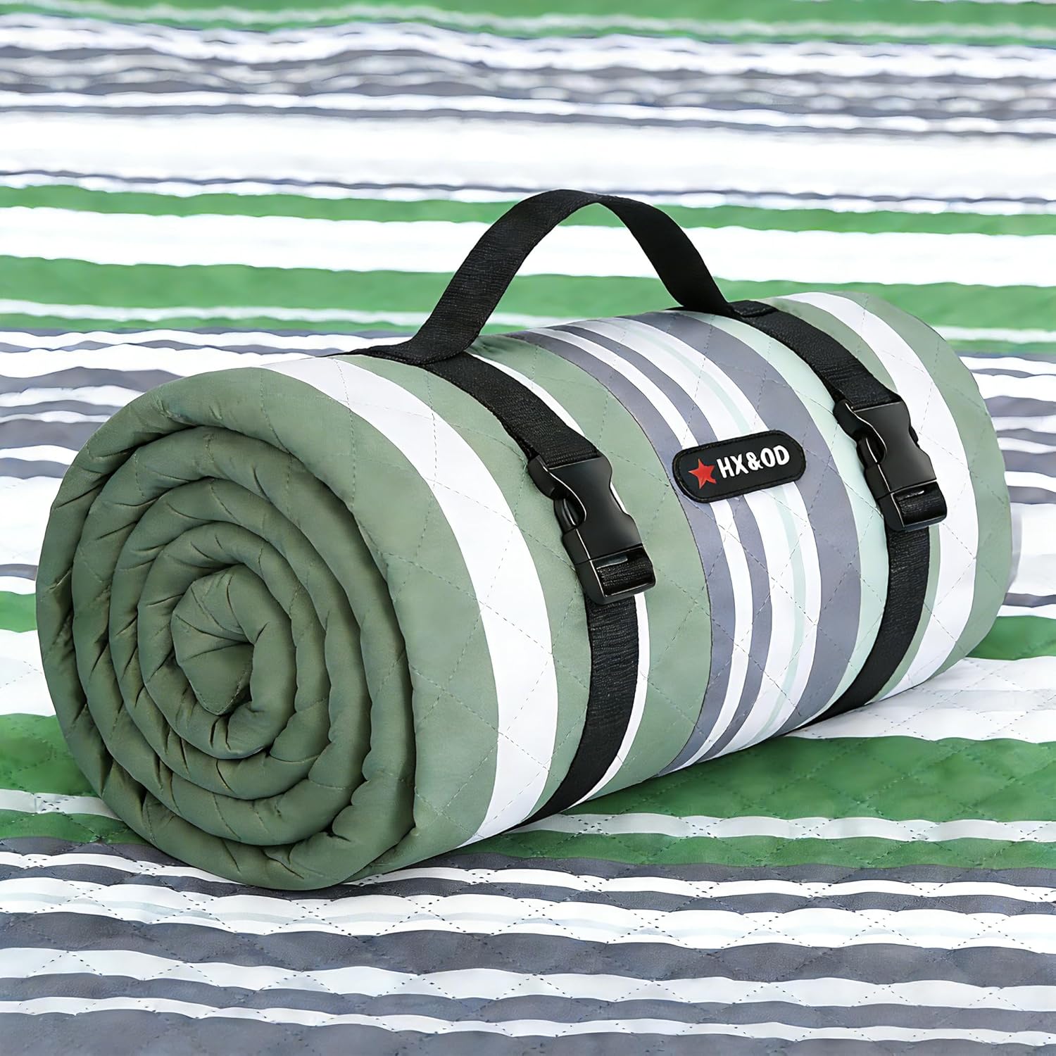 Detalle de HX&OD Large Picnic Blanket Outdoor 80" x 60" – 3-Layer Waterproof Foldable Park Mat
