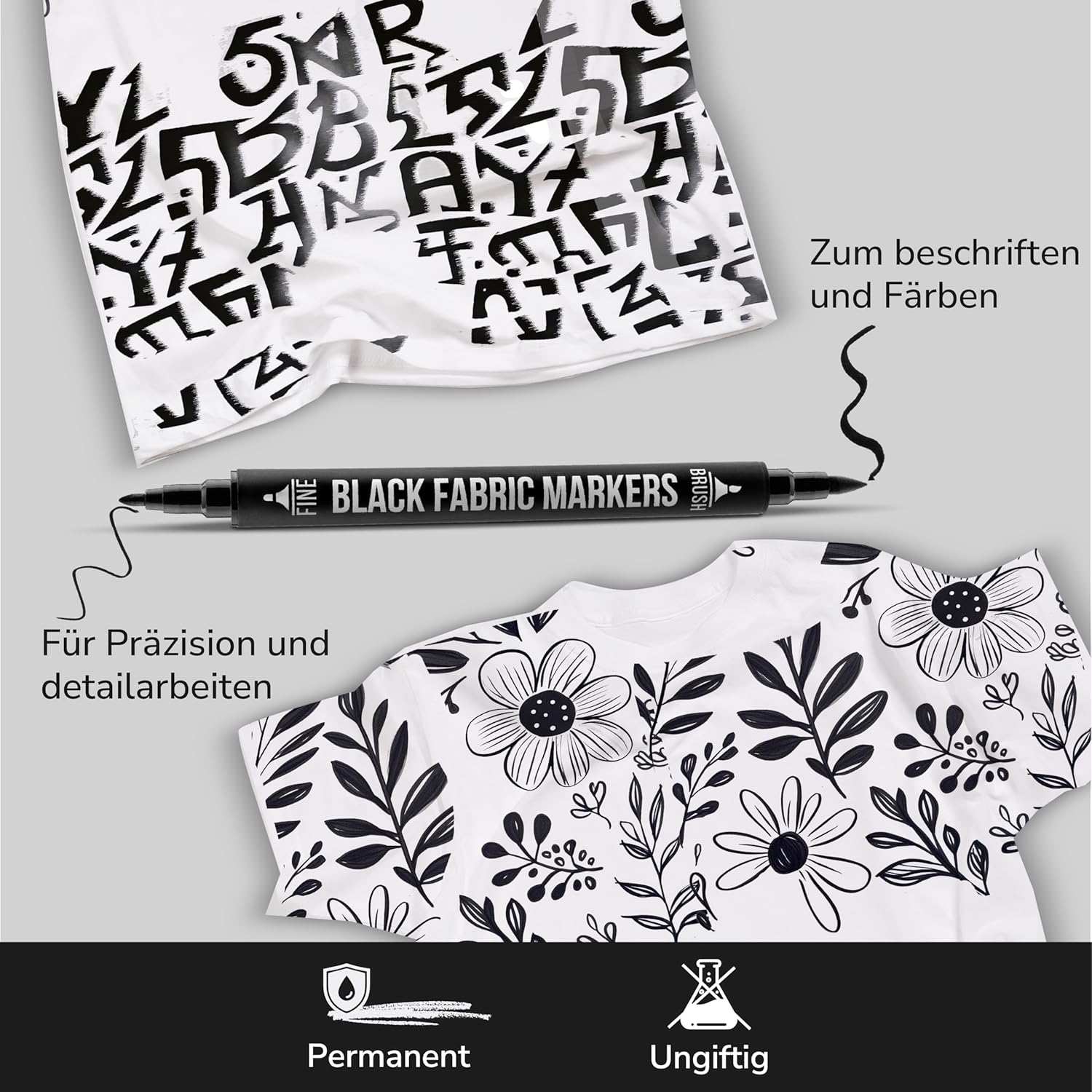 Thumbnail 4 de Zenacolor 5 Schwarze Textilfarbe Textilstifte