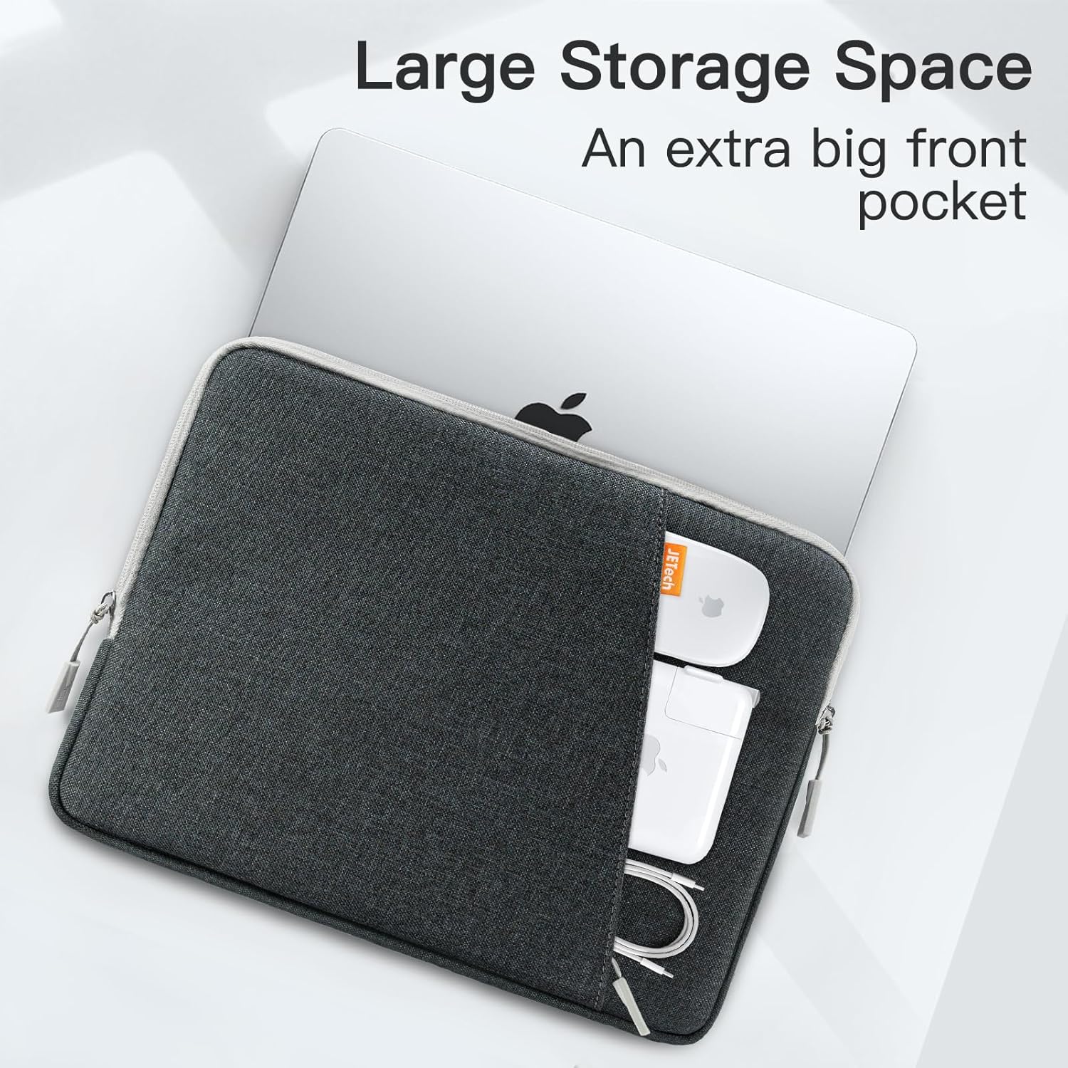 Detalle de JETech Laptop Sleeve for MacBook Neo (A18 Pro) 14-Inch – Waterproof Case with Front Pocket (Dark Grey)