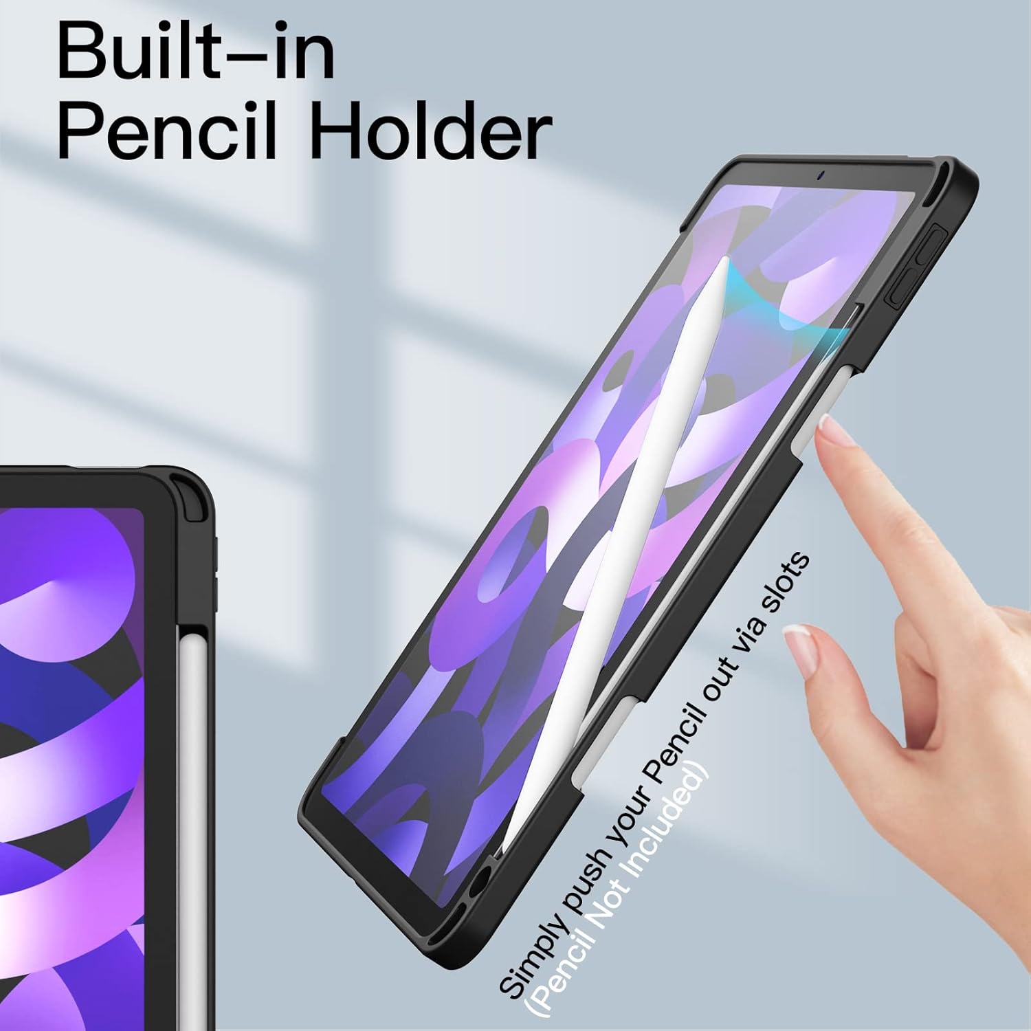 Thumbnail 4 de JETech NUR Hülle für iPad Air 11 Zoll (M4/M3/M2, 2026/2025/2024) + iPad Air 5/4 mit Stifthalter – transparente Crystal Back, Schwarz