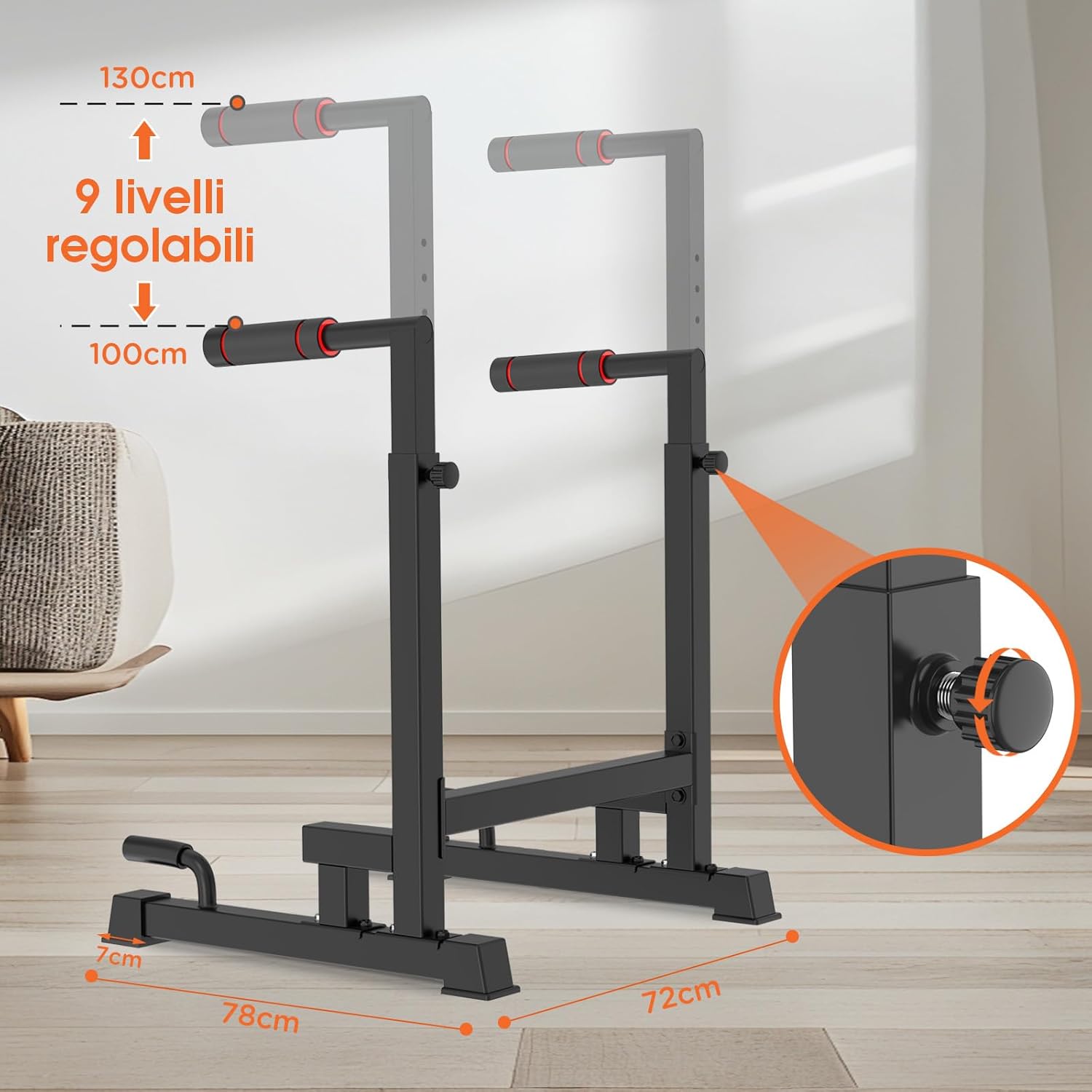 Detalle de DH FitLife barres de dips réglables FitLife (100–130 cm, 9 niveaux)