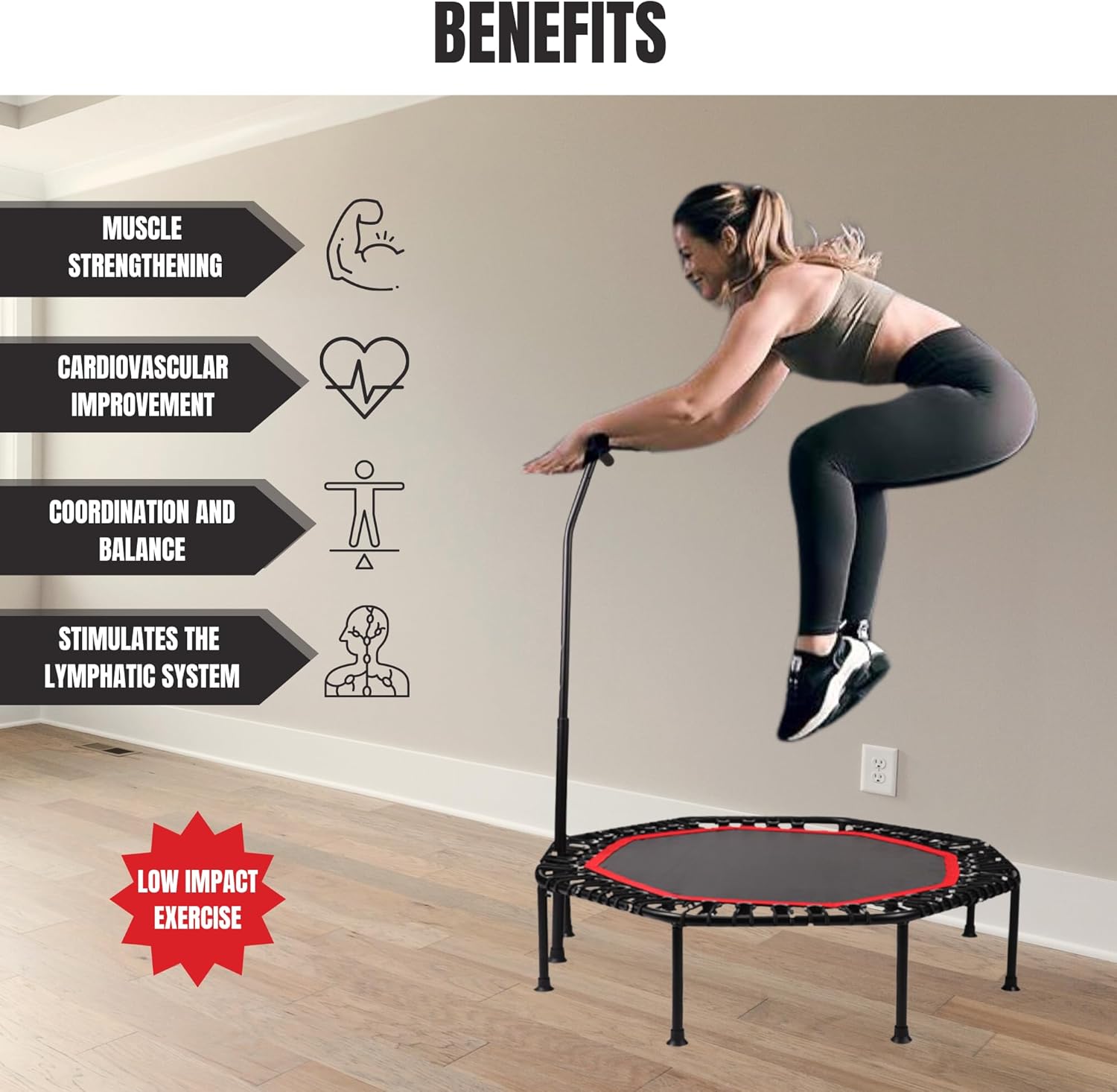 Detalle de Trampolín Fitness Ø90cm Plegable y Silencioso para Todos ⛹
