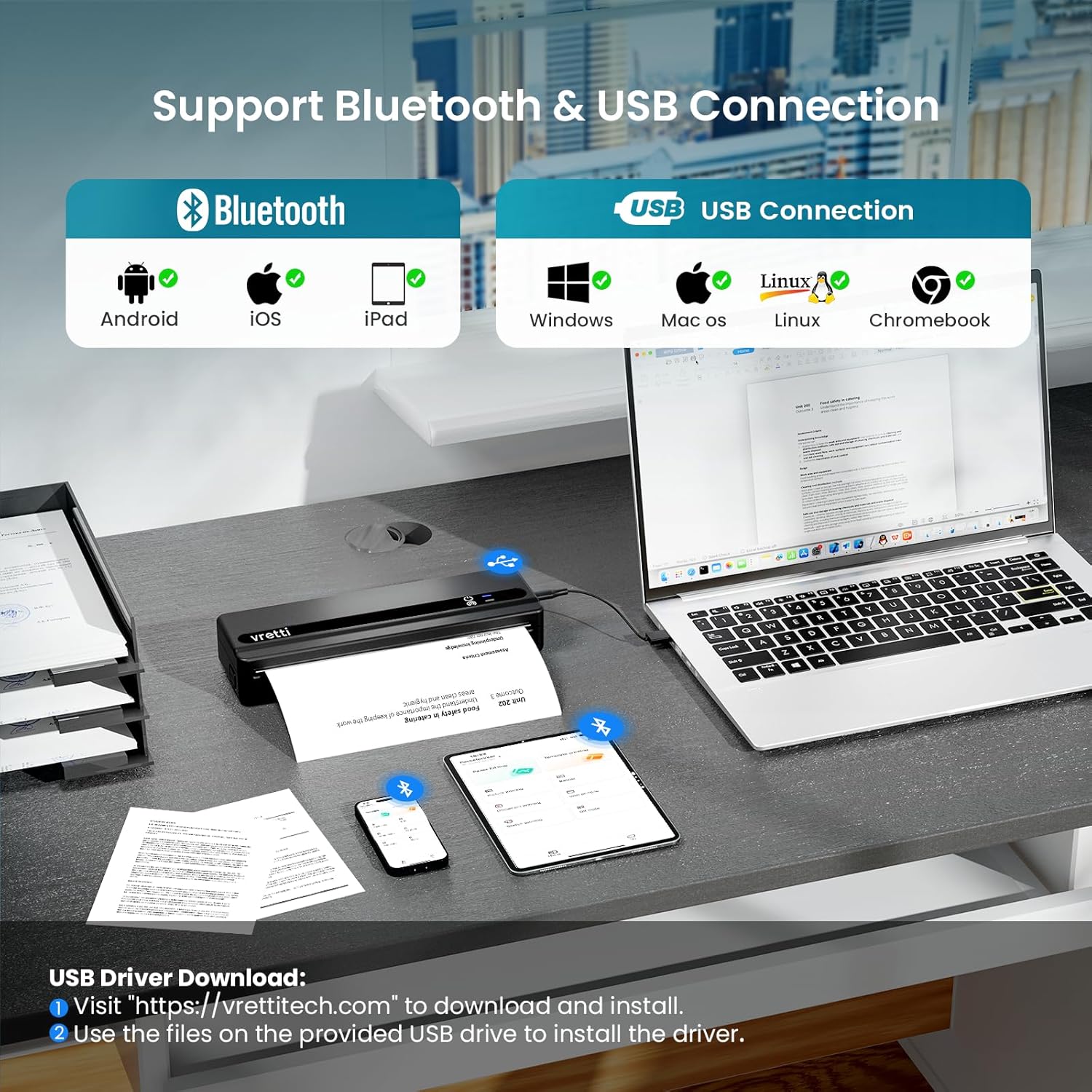 Thumbnail 1 de vretti PB821 Mobiler Thermodrucker – Bluetooth/USB, A4-Thermopapier, kompakt & tragbar