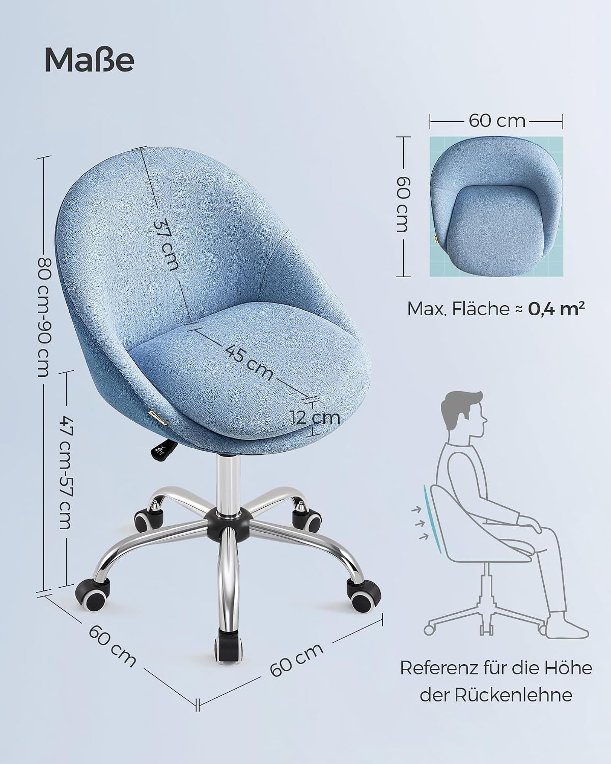 Detalle de SONGMICS Homeoffice Stuhl OBG020Q01 – Schminkstuhl aus Baumwoll-Leinen, höhenverstellbar, platzsparend