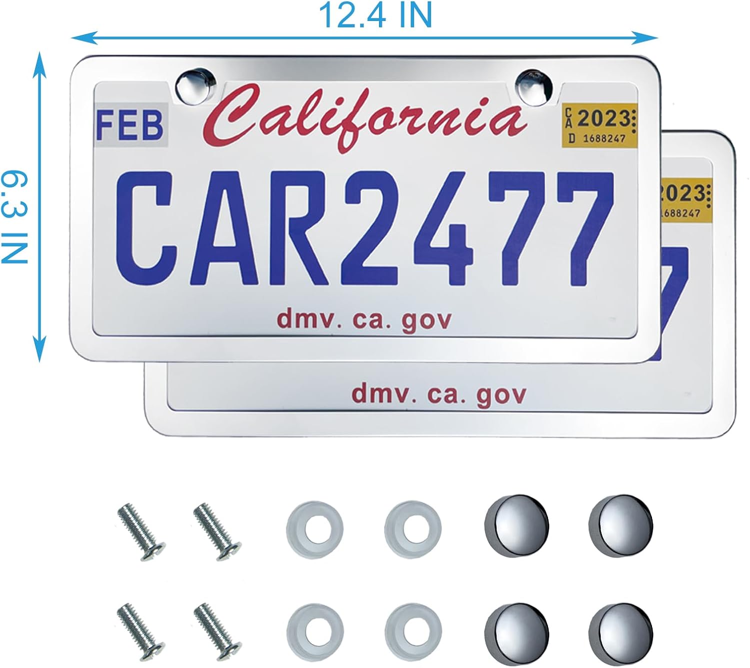 Detalle de lengnoyp Solid Silver 2-Hole Stainless Steel License Plate Frames (2 Pack) with Screws & Chrome Caps