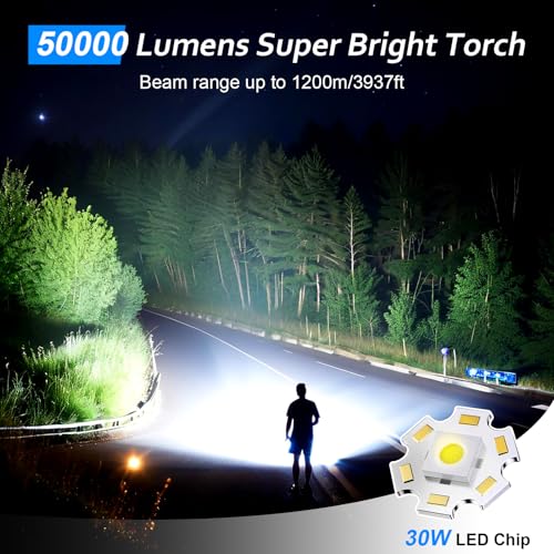 Detalle 2 de Beizkna Torches LED Super Bright USB Rechargeable 50000L — Tactical 1200m Beam, 5 Modes