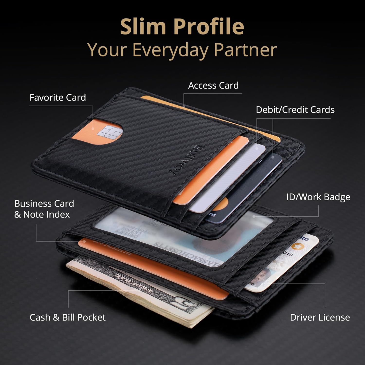 Detalle de Buffway Slim RFID Leather Wallet 8‑Slot