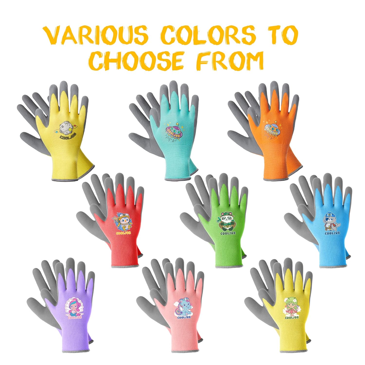 Detalle de COOLJOB Childrens Garden Gloves (3 Pairs) for Ages 4–6, Non-slip Latex Coating, Elastic Cuffs (S)