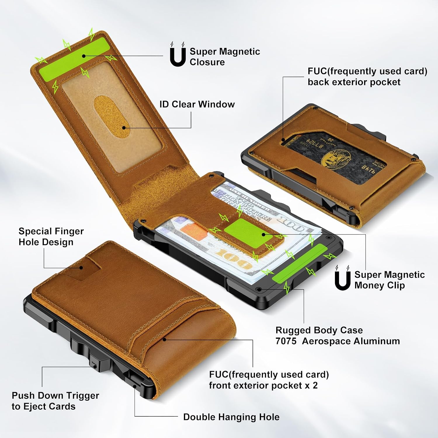 Detalle 2 de furid TS013 Slim RFID Wallet, Full-Grain Leather with Pop-Up Card Access