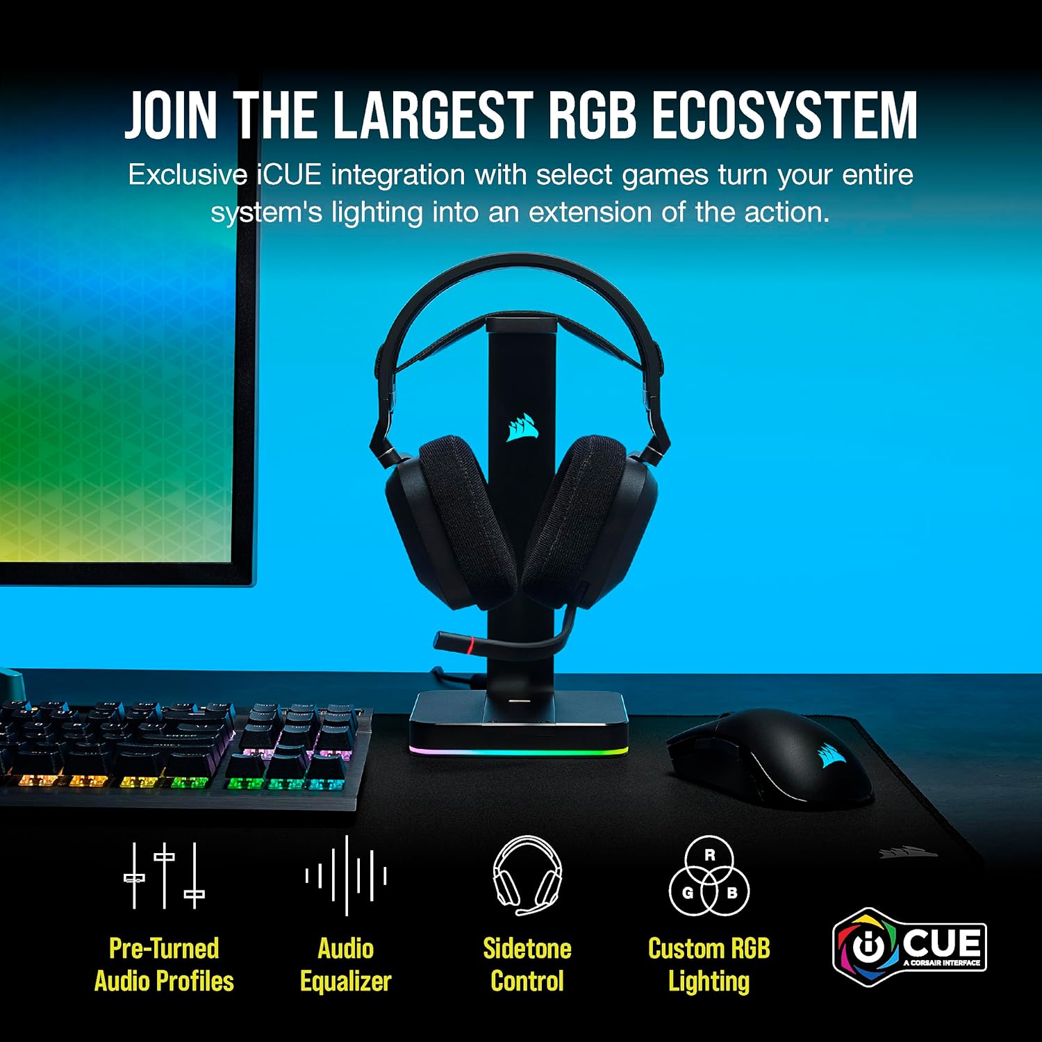 Thumbnail 6 de Corsair HS80 RGB Wireless Multiplatform Gaming Headset (Dolby Atmos, iCUE Compatible) - Black