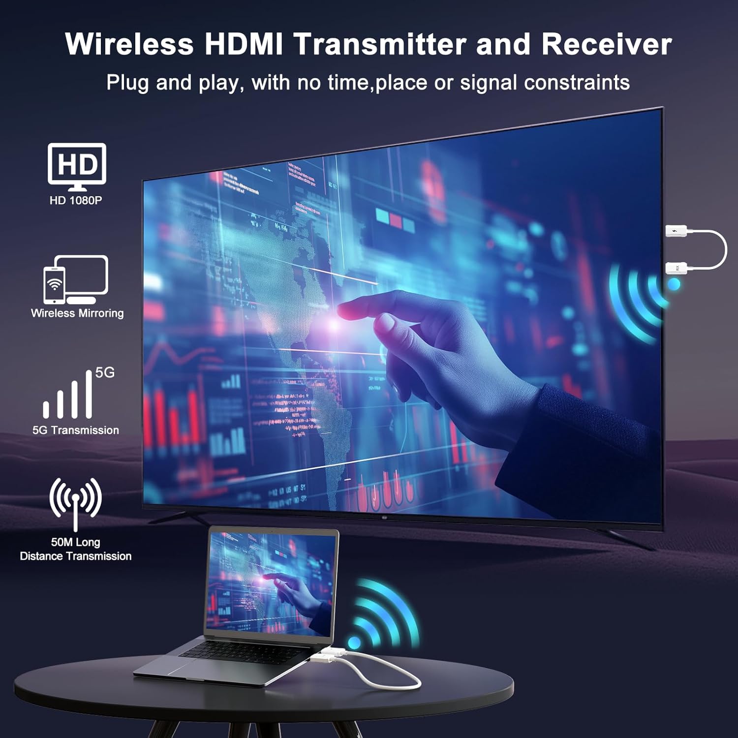 Thumbnail 1 de Anytrox Wireless HDMI Transmitter and Receiver: 4K Decode, 1080p Output, Plug & Play
