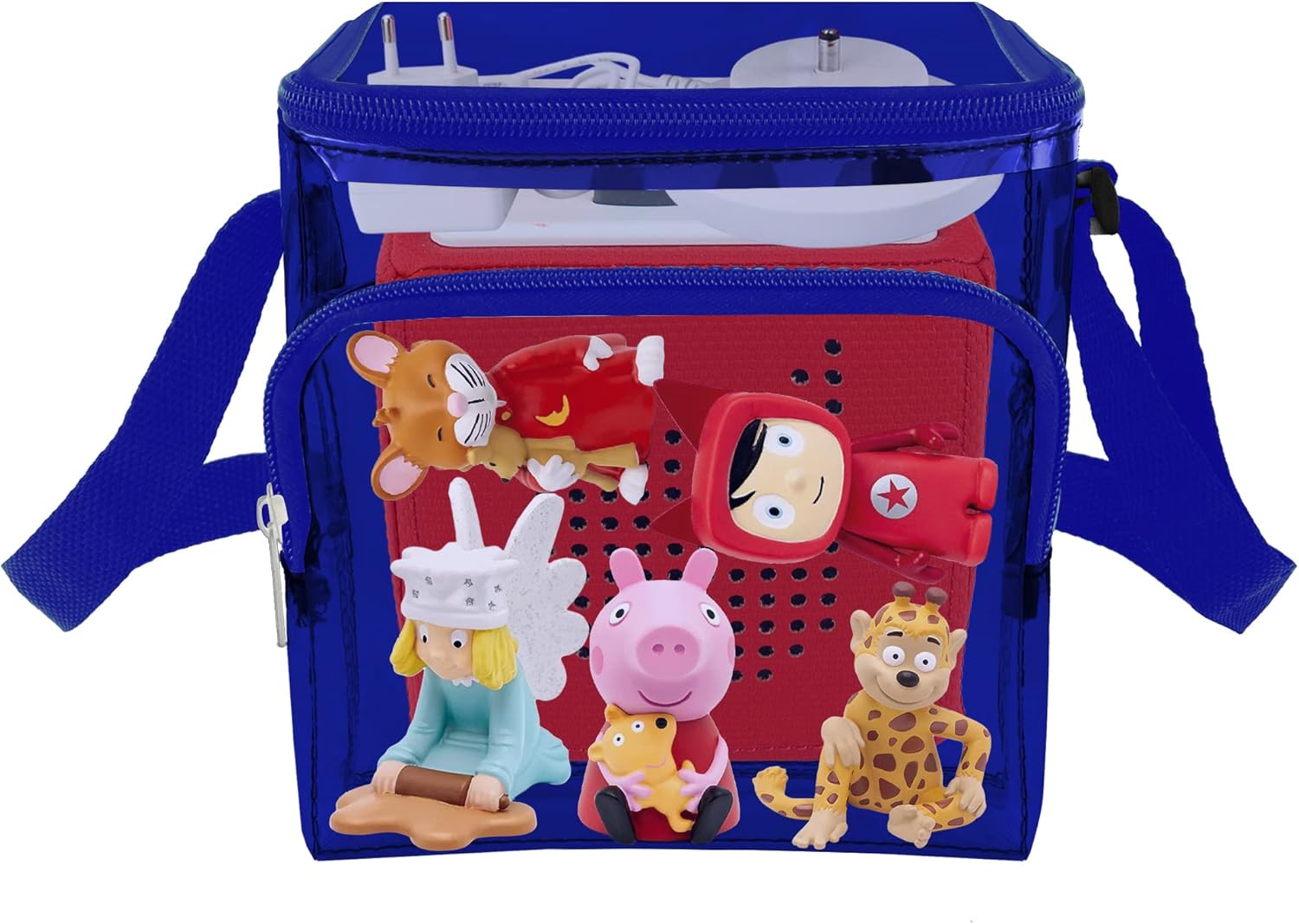 Detalle de Clear Storage Display Bag for Toniebox and Characters (Blue) — Versatile, Transparent Storage with Dual Compartments