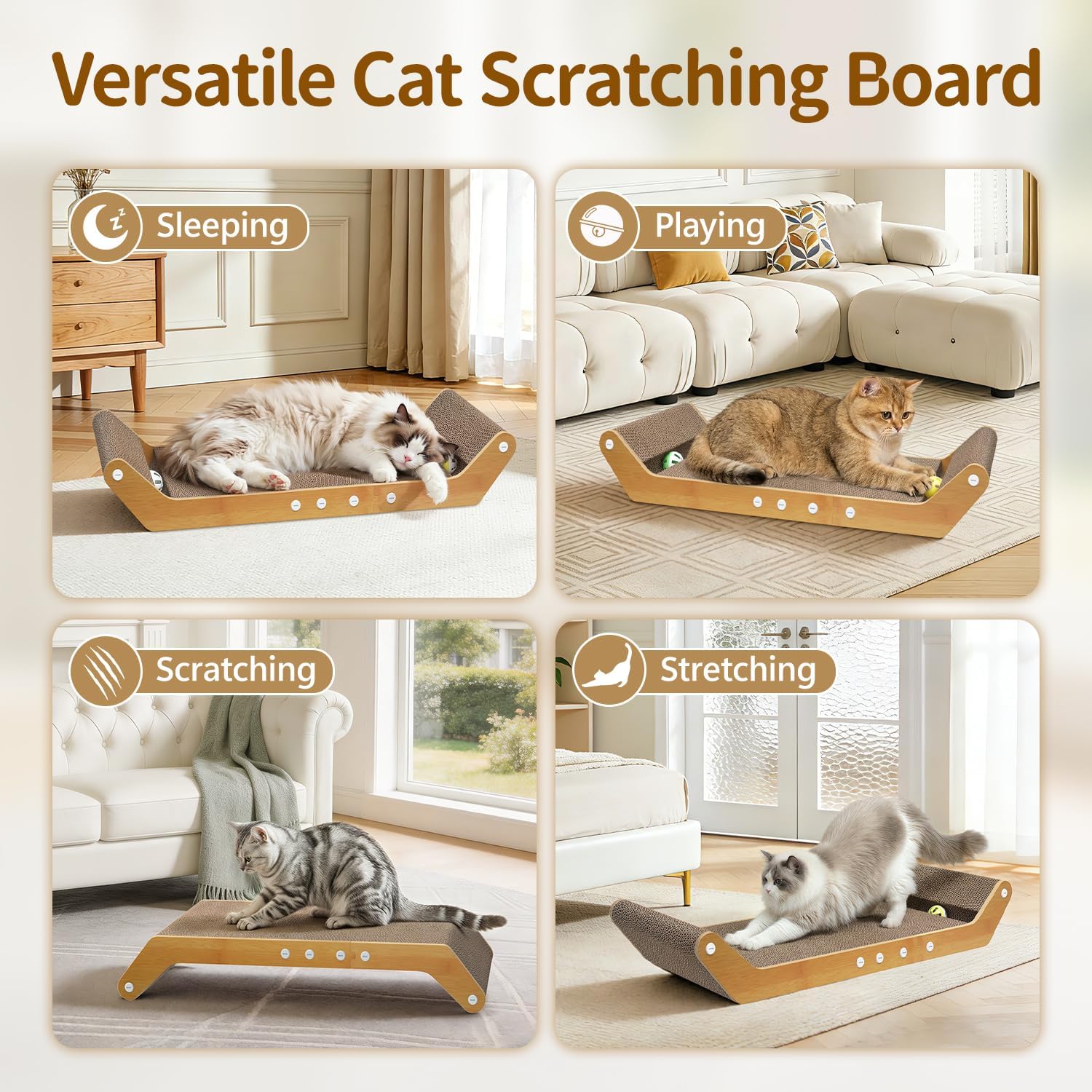 Thumbnail 4 de Meowker Modern Cat Scratcher Pad Cardboard – 3 in 1 Lounger with Ball Track for Indoor Cats