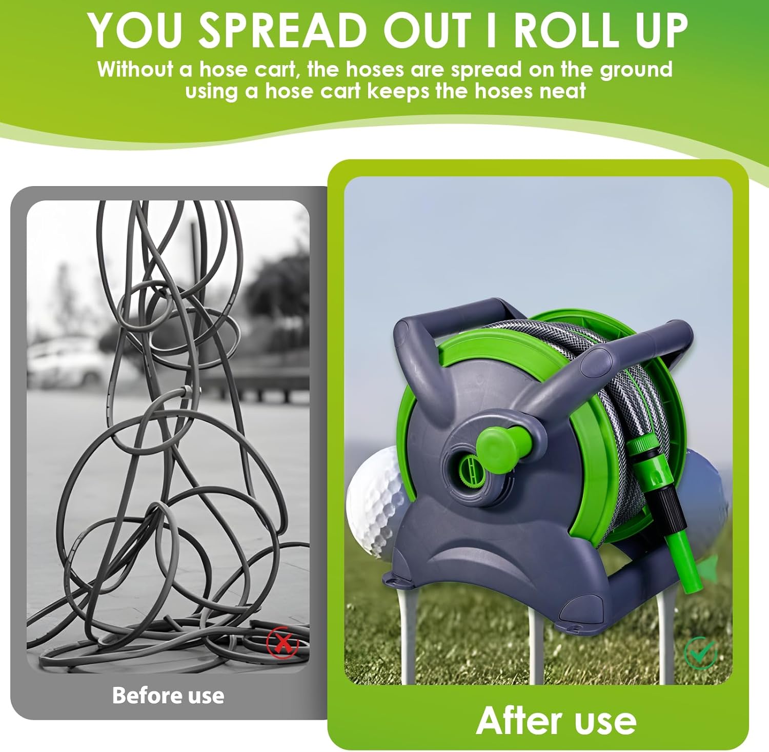 Detalle de Garden Hose Reel 20M (Ø 15 mm): Flexible Rewindable System with 7-Function Nozzle, Wall Mount or Free Standing