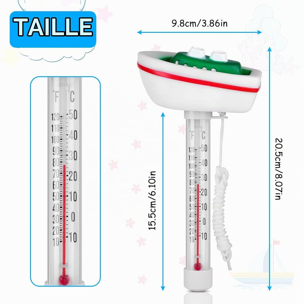 Thumbnail 1 de OFFCUP drijvende zwembadthermometer in witte jachtvorm, analoog, -10 °C tot 50 °C