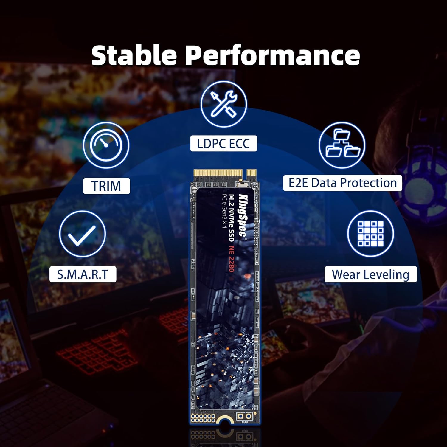Detalle de KingSpec 256GB NVMe SSD – PCIe Gen3 x4, M.2 2280