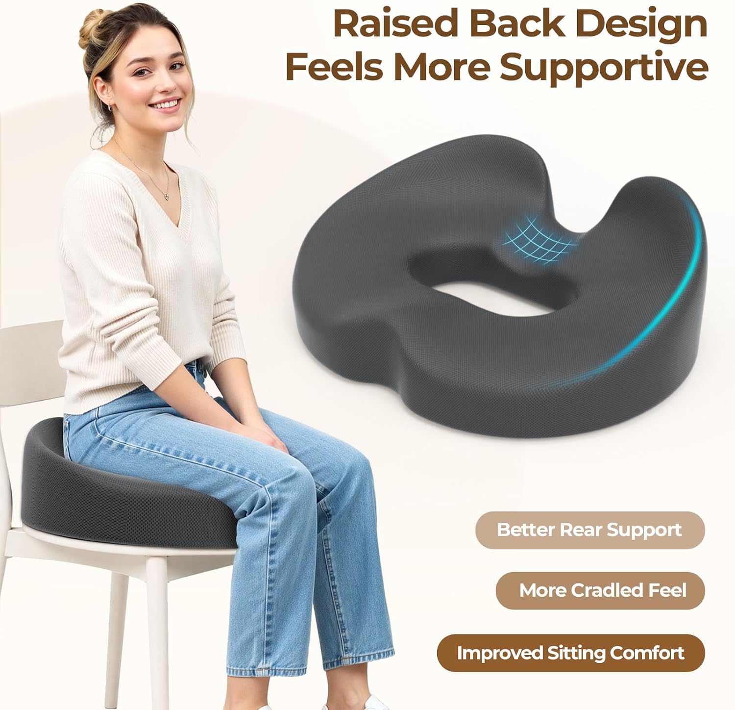 Thumbnail 5 de TushGuard Donut Pillow MPN-TG0008-GE Memory Foam Seat Cushion, Gray