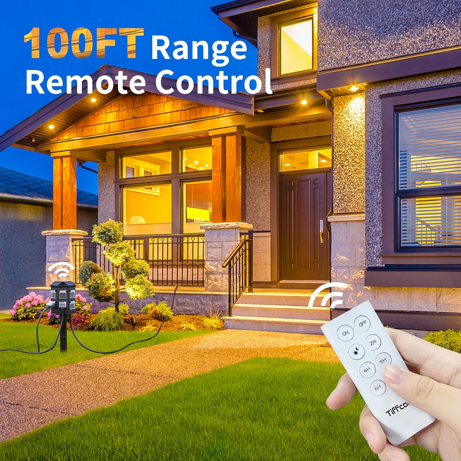 Detalle de Tiffcofio 28011 Outdoor Stake Timer, 100-ft Remote, Six Grounded Outlets